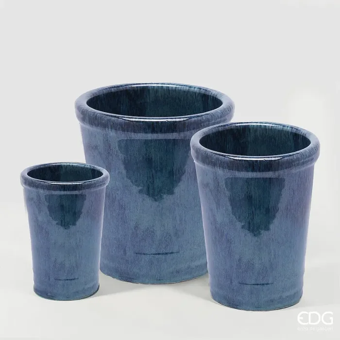 EDG Enzo De Gasperi Set 3 Pz Vaso Glaze Svasato H 47 Cm H 41 Cm H 30 Cm Turquoise Waterproof