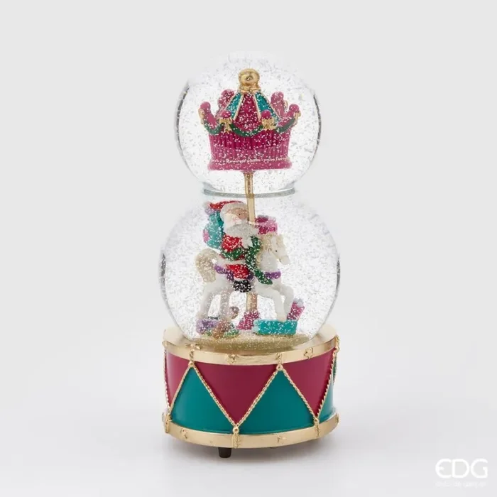 EDG Enzo De Gasperi Sferacqua Babbo Natale Carillon Tamburo H 22 Cm D 10 Cm