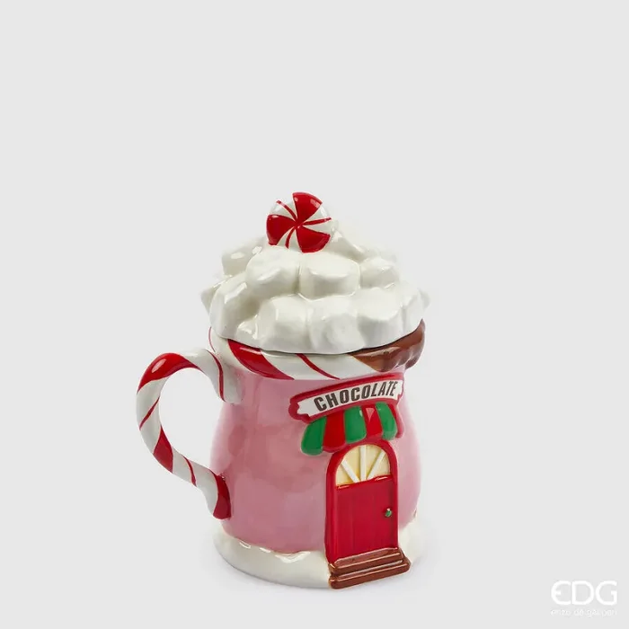 EDG Enzo De Gasperi Tazza Casetta Natale H 15 Cm D 9 Cm Pink
