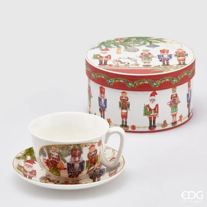 EDG Enzo De Gasperi Tazza da Tè Natale Porcellana con Piatto H 7 Cm D 15 Cm Bianco Verde