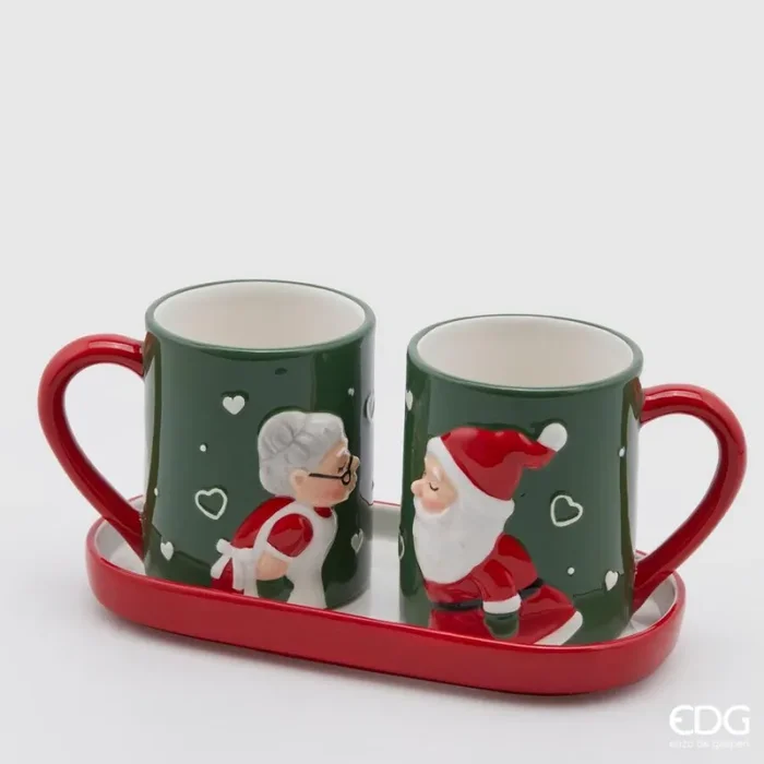 EDG Enzo De Gasperi Tazza Natale Bacio 2 Pezzi Con Vassoio H12x25x12 Green Red