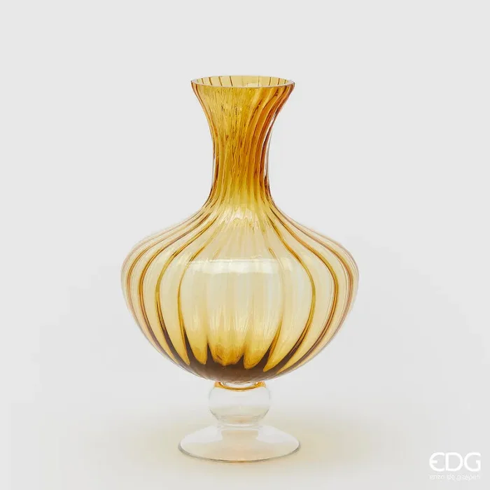 EDG Enzo De Gasperi Vaso Anfora Righe H 40 Cm D 26 Cm Vetro Amber