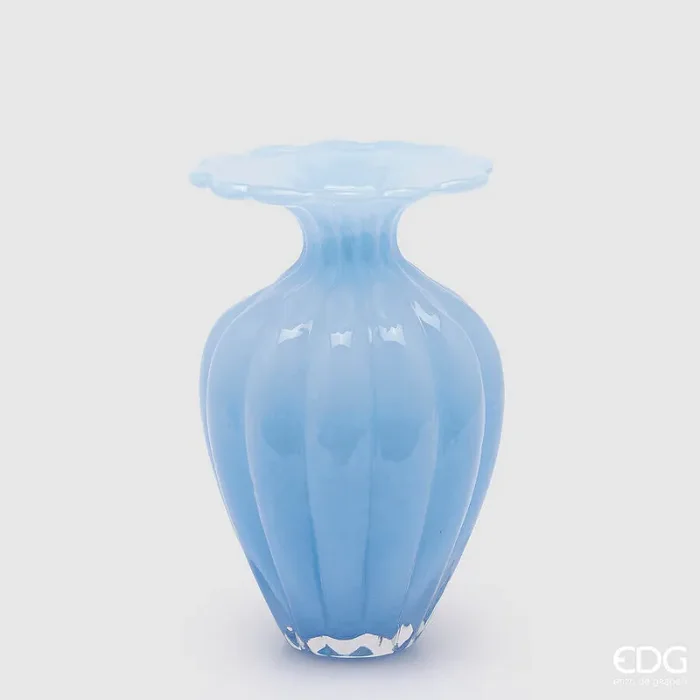 EDG Enzo De Gasperi Vaso Blossom H 24,5 Cm D 16,5 Cm Vetro Azure Vendita calda