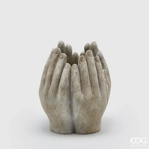 EDG Enzo De Gasperi Vaso Cemento Mani H 22 Cm D 19 Cm Light Grey Waterproof