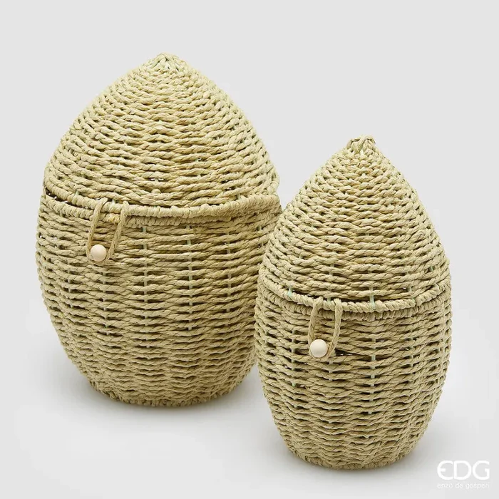 EDG Enzo De Gasperi Vaso Cesto Uovo H 30 Cm D 20,5 Cm H 25 Cm D 15 Cm Sage 2 Pz