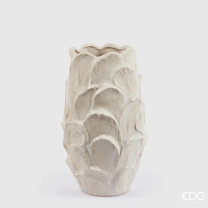 EDG Enzo De Gasperi Vaso Chakra Stucco con Piede H 36 Cm D 21 Cm Waterproof Ivory