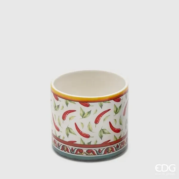 EDG Enzo De Gasperi Vaso Cilindrico H 14 Cm D 15 Cm Bianco Rosso