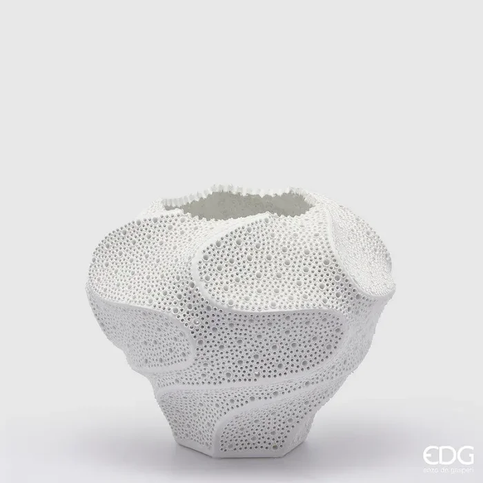 EDG Enzo De Gasperi Vaso Deluxe Onde con Fori H 30 Cm D 35 Cm Bianco