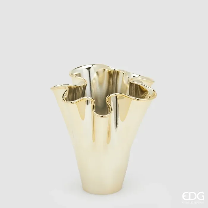 EDG Enzo De Gasperi Vaso Drappo Nida H 22 Cm D 17 Cm Gold