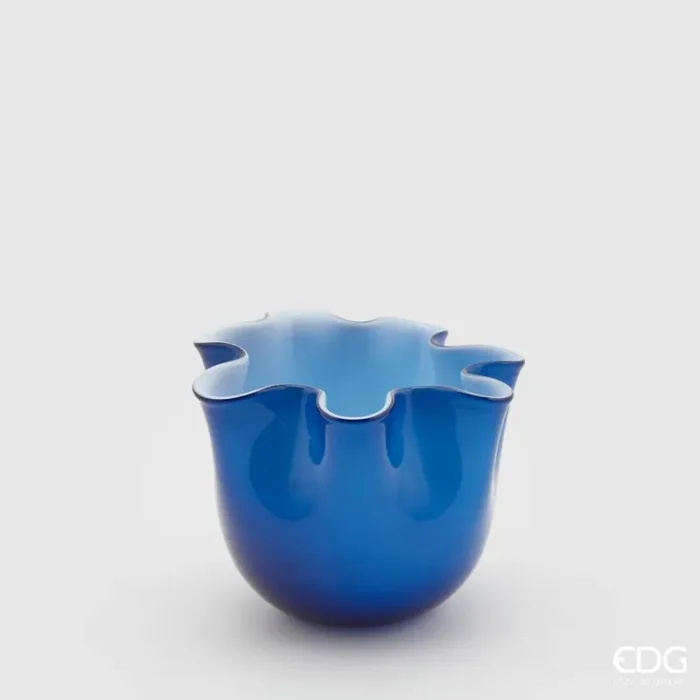 EDG Enzo De Gasperi Vaso Drappo Vetro H 14 Cm D 17 Cm Blue