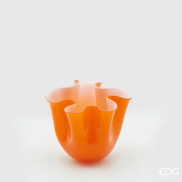 EDG Enzo De Gasperi Vaso Drappo Vetro H 14 Cm D 17 Cm Orange