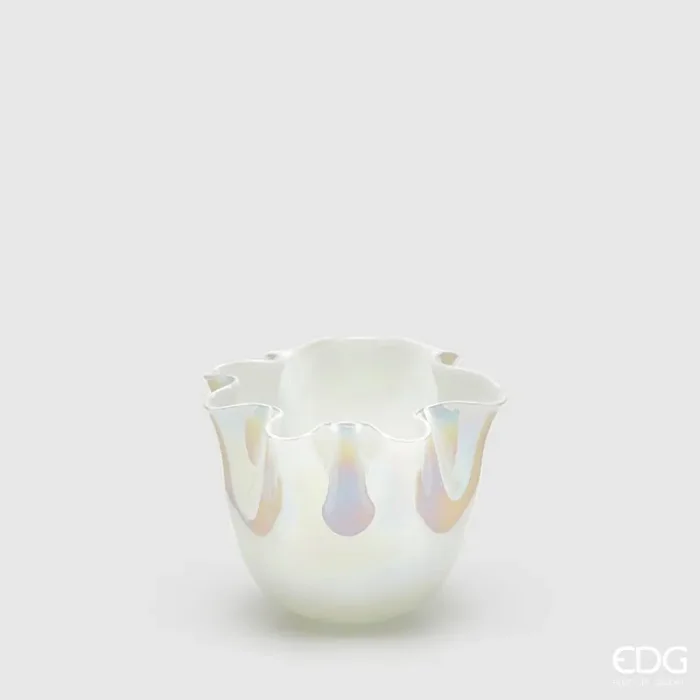 EDG Enzo De Gasperi Vaso Drappo Vetro H 14 Cm D 17 Cm White