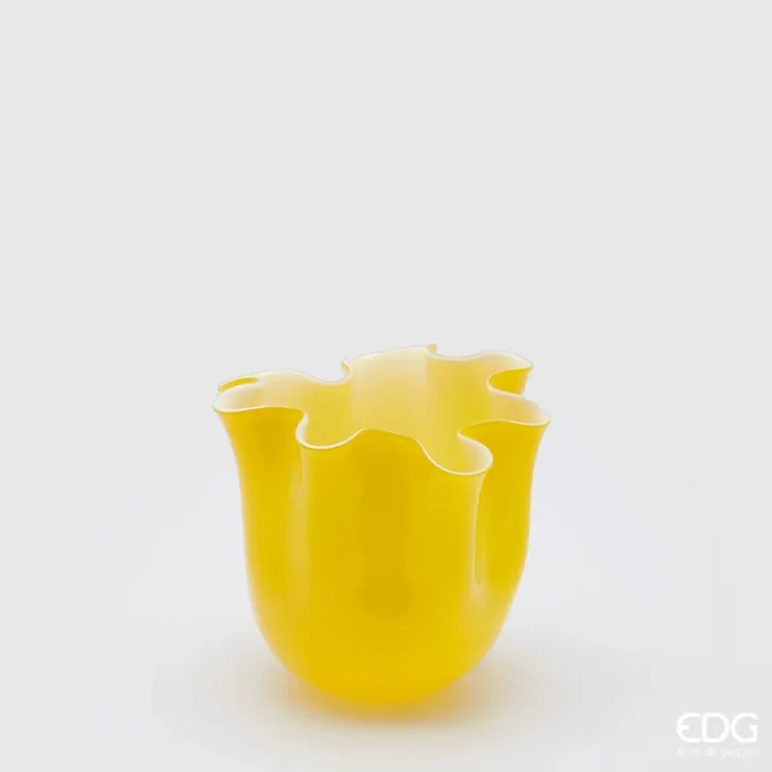 EDG Enzo De Gasperi Vaso Drappo Vetro H 14 Cm D 17 Cm Yellow