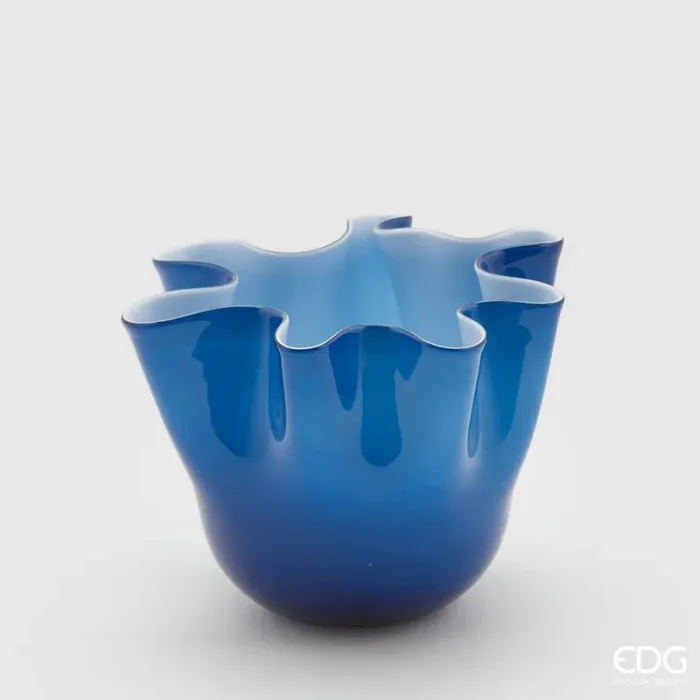 EDG Enzo De Gasperi Vaso Drappo Vetro H 18 Cm D 21 Cm Blue