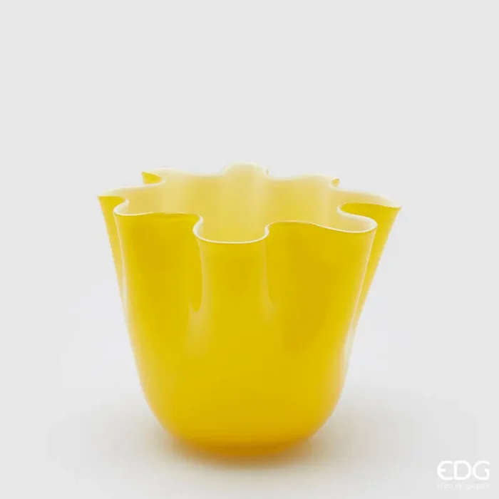 EDG Enzo De Gasperi Vaso Drappo Vetro H 18 Cm D 21 Cm Yellow