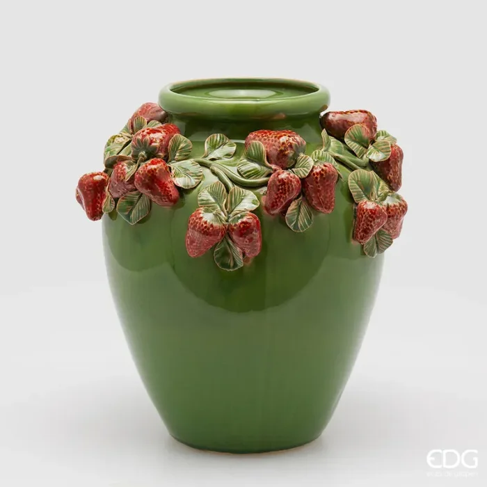 EDG Enzo De Gasperi Vaso Freaky Fragole Anfora H 35 Cm D 33 Cm Ceramica Waterproof Green Red