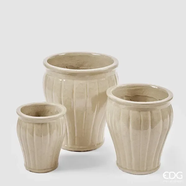 EDG Enzo De Gasperi Vaso Glaze Svasato a Righe Set 3 Pz H 40 Cm H 33 Cm H 25,50 Cm Avorio Online ora