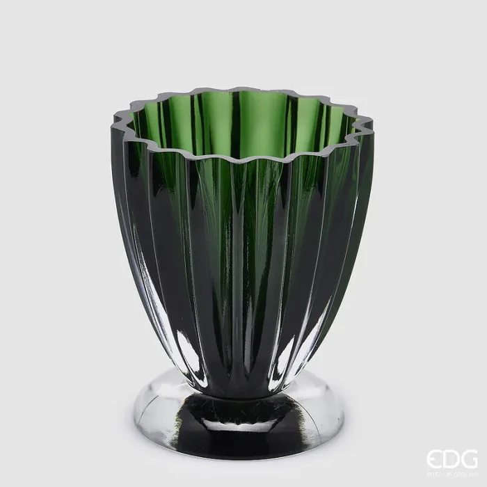 EDG Enzo De Gasperi Vaso Glory H 17,5 Cm D 14 Cm Vetro Dark Green
