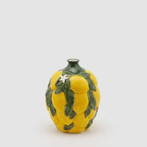 EDG Enzo De Gasperi Vaso Limoni con Fogli H 19 Cm D 14 Cm Giallo Verde