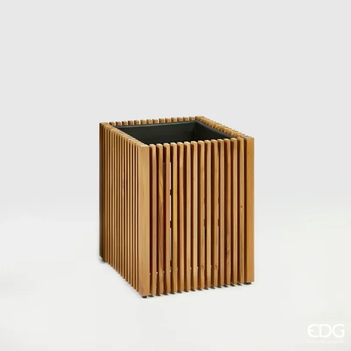 EDG Enzo De Gasperi Vaso Listelli Qudrato Legno di Acacia Brown 50 x 42 x 42 Cm