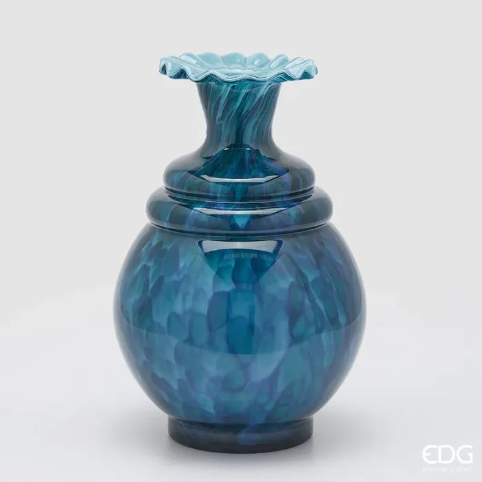 EDG Enzo De Gasperi Vaso Macula Bottiglia H 37,5 Cm D 25,5 Cm Vetro Blue