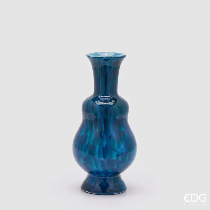 EDG Enzo De Gasperi Vaso Macula Bottiglia H 37 Cm D 17,5 Cm Vetro Blue