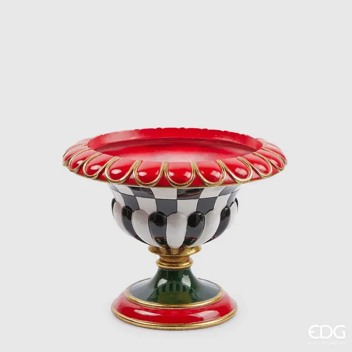 EDG Enzo De Gasperi Vaso Natale Scacchi Coppa H 26 Cm D 33 Cm Bianco Nero