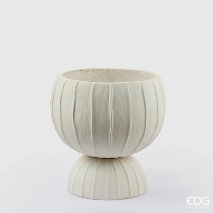 EDG Enzo De Gasperi Vaso Righe Bombato con Piede H 35 Cm D 35 Cm Bianco Vendita calda online