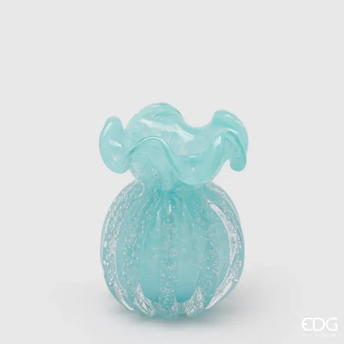 EDG Enzo De Gasperi Vaso Sacchetto H 14 Cm D 11 Cm Vetro Azure