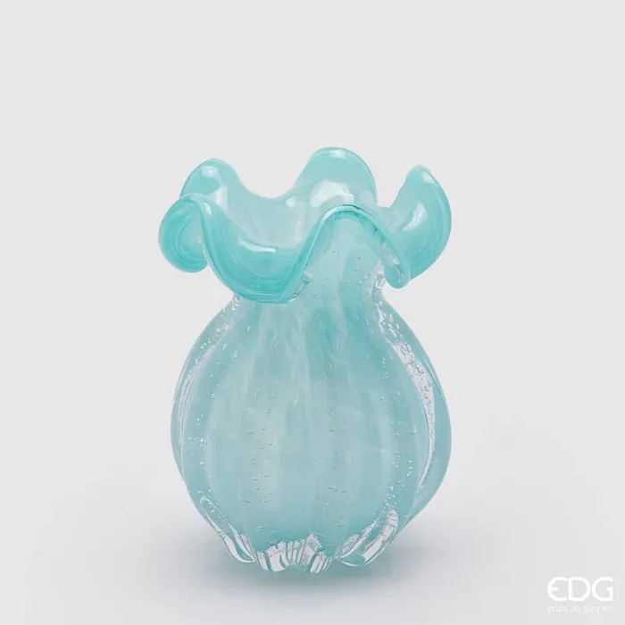 EDG Enzo De Gasperi Vaso Sacchetto H 17 Cm D 13 Cm Vetro Azure