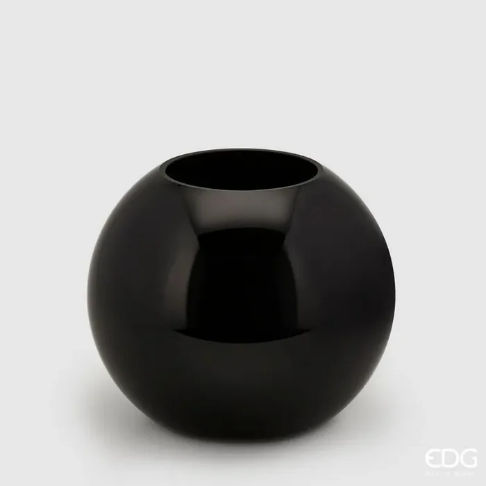 EDG Enzo De Gasperi Vaso Sfera H 27 Cm D 31 Cm Vetro Molato Black