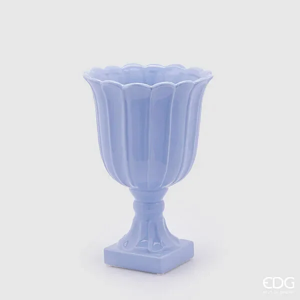 EDG Enzo De Gasperi Vaso Tulipano Coppa con Piede H 35 Cm D 24 Cm Indigo
