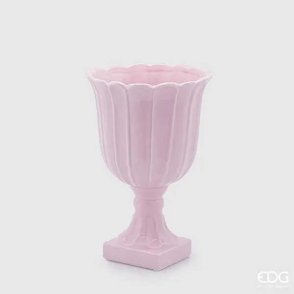 EDG Enzo De Gasperi Vaso Tulipano Coppa con Piede H 35 Cm D 24 Cm Rosa Chiaro
