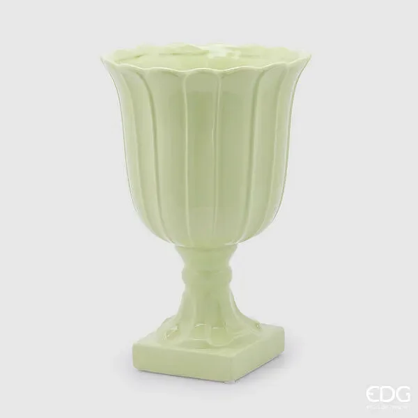 EDG Enzo De Gasperi Vaso Tulipano Coppa con Piede H 41 Cm D 27 Cm Verde Chiaro