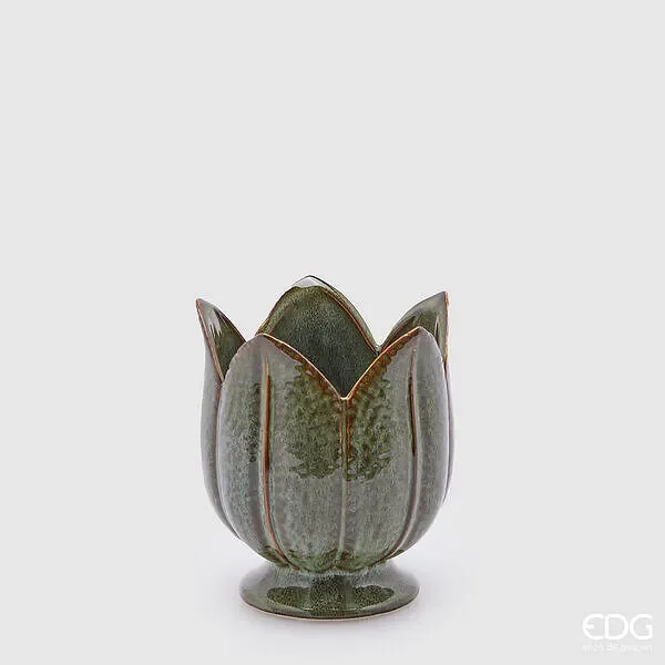 EDG Enzo De Gasperi Vaso Tulipano H 16 Cm D 14 Cm Verde