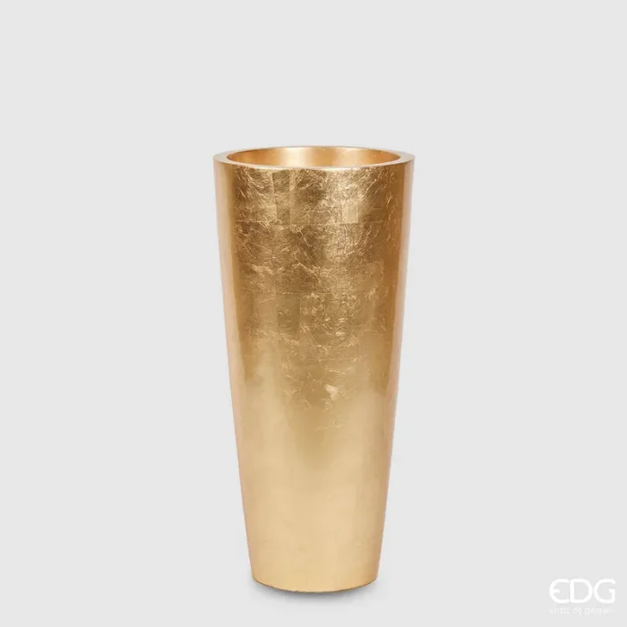EDG Enzo De Gasperi Vaso Vetroresina Rotondo Bombato H 80 Cm D 37 Cm Waterproof Gold