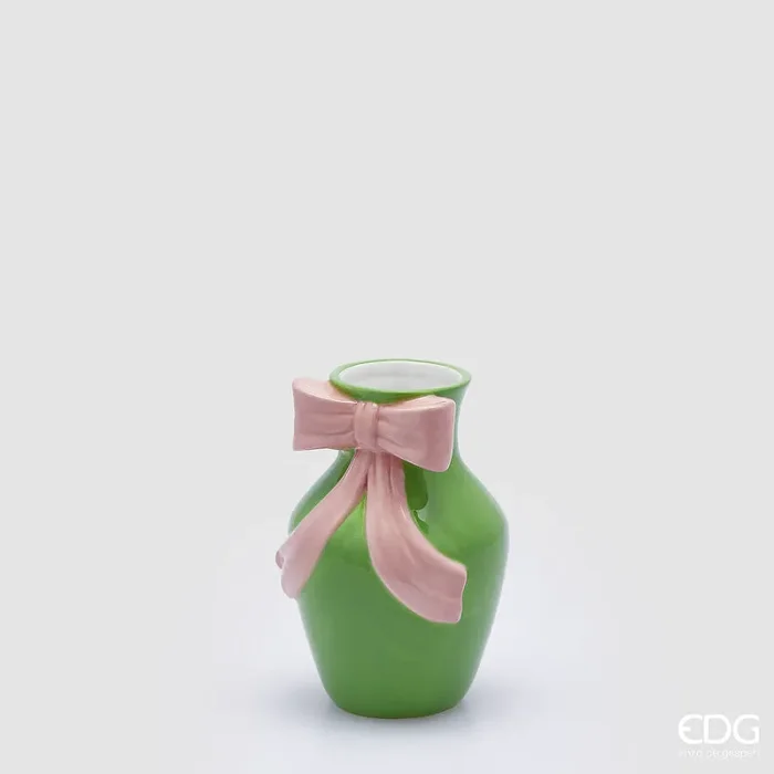 EDG Enzo De Gasperi VasoFiocco Anfora H 18 D 12 Cm Ceramica Green Pink