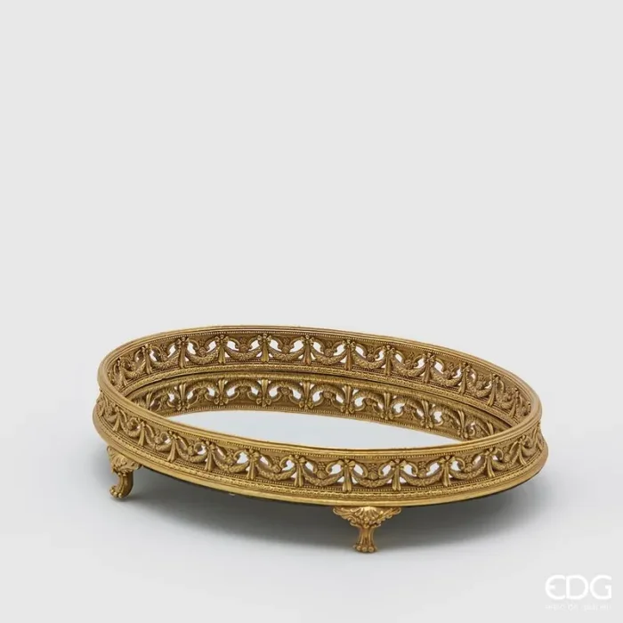 EDG Enzo De Gasperi Vassoio Natale Specchio con Bordo H 8 Cm 38 x 28 Cm Gold