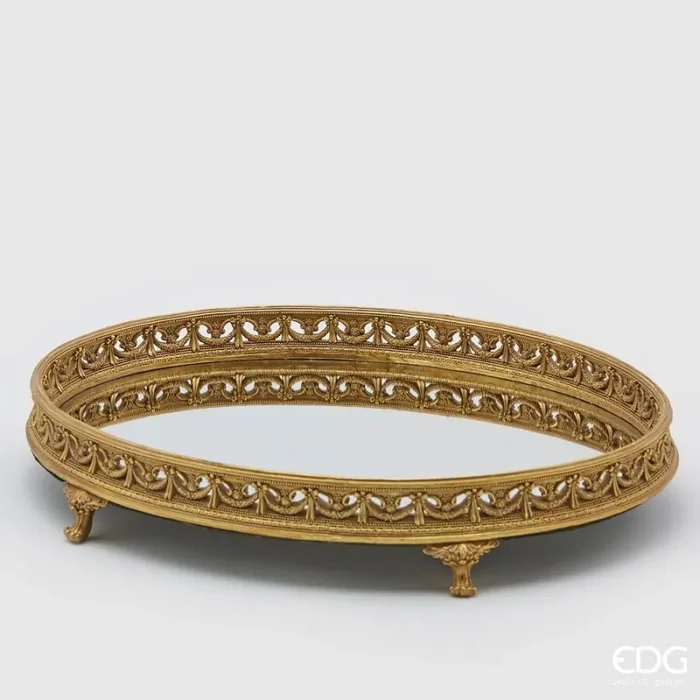 EDG Enzo De Gasperi Vassoio Natale Specchio con Bordo H 8 Cm 51 x 38 Cm Gold