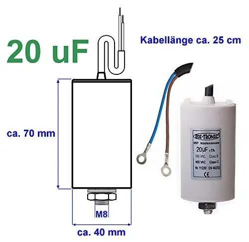 EDI-TRONIC condensatore di avviamento per motore 20µF 450V presa M8 cavo