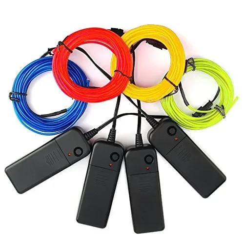 EL Wire Set, 4 pezzi 5M Flessibile Neon LED Blu Verde Rosso Giallo - immagine 2