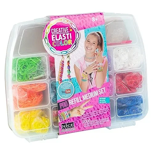 Elasticolor Pro Refill Set Medio, Scatola con Elastici colorati per costruire Braccialetti e Collane – Nice Group, 03004