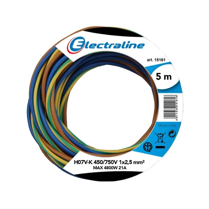 Electraline 25148 N07V-K Cavo Unipolare 5 m, Marrone/Blu/Verde/Giallo