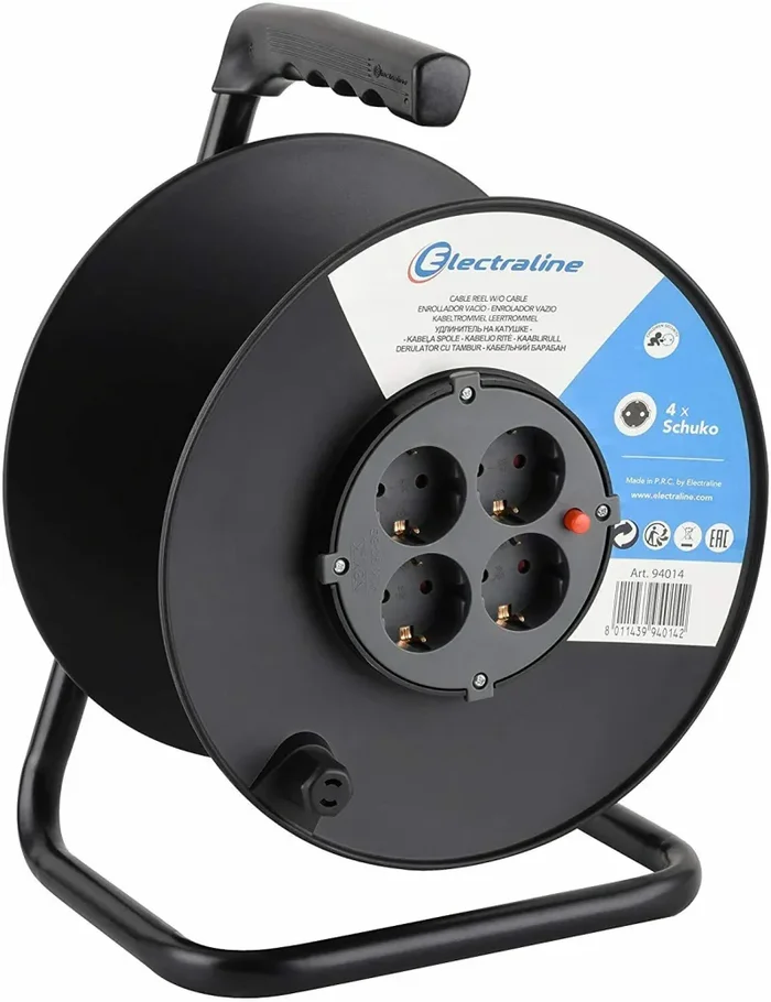 Electraline 94014 94014-Avvolgicavo Vuoto (4 Prese, capacità di Grigio