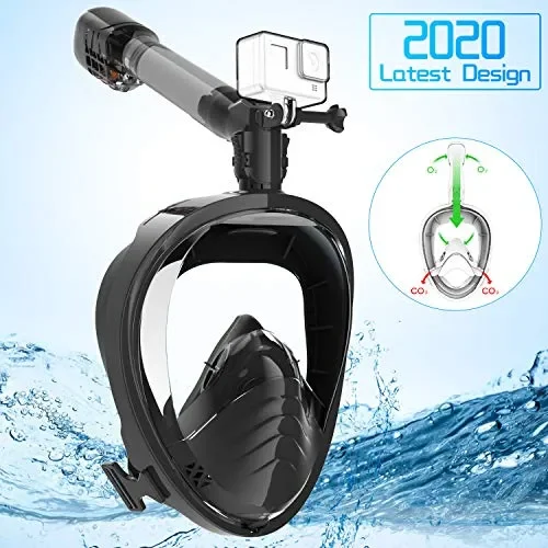 Elegear 2020 Maschera Snorkeling 180° Visibile Subacquea L/XL, Nero