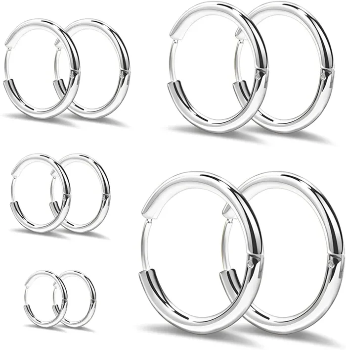 Elegel 5 Paia Orecchini in Acciaio Inossidabile Cerchio Orecchini Rotondo Oro Rosa Oro Argento Nero Set (5 Coppie) Uomo Donna 8mm 10mm 12mm 14mm 16mm