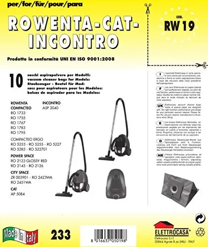 Elettrocasa RW 19, Sacchetti per la polvere, un pacco con 8 pezzi Sconti