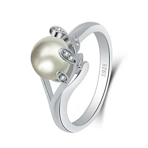 Elisimo – Anello da donna con perla rotonda, in argento sterling 925