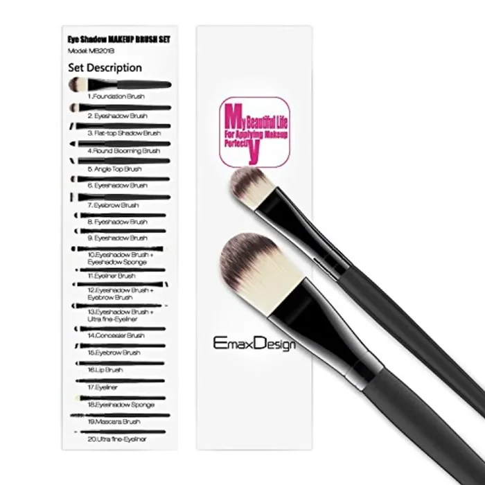 EmaxDesign 20 pezzi-Set di pennelli professionali per trucco, volto ombretti e Eyeliner Powder liquido Makeup Brushes Cosmetics-Pennello da sfumatura - immagine 3