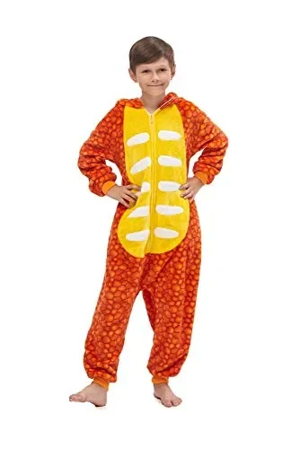 emmarcon Kigurumi Pigiami Animali da 120/altezza 115-125, Dinosauro Arancione - immagine 2